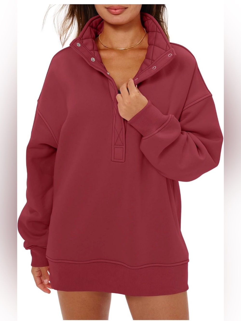 Women’s Sweatshirt Snap Front Pullover Oversized Henley Neckline Drop Shoulders. - Picture 3 of 10
